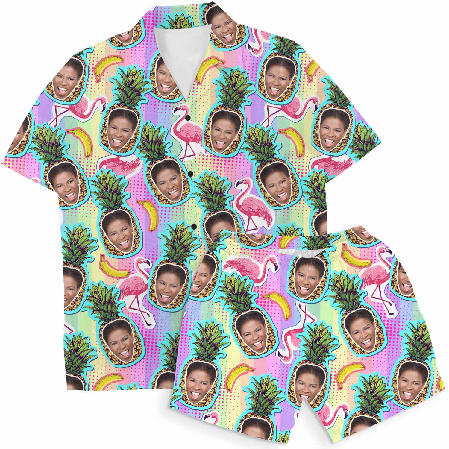 Pineapple Flamingo Personalized Hawaiian Shirt Shorts Set