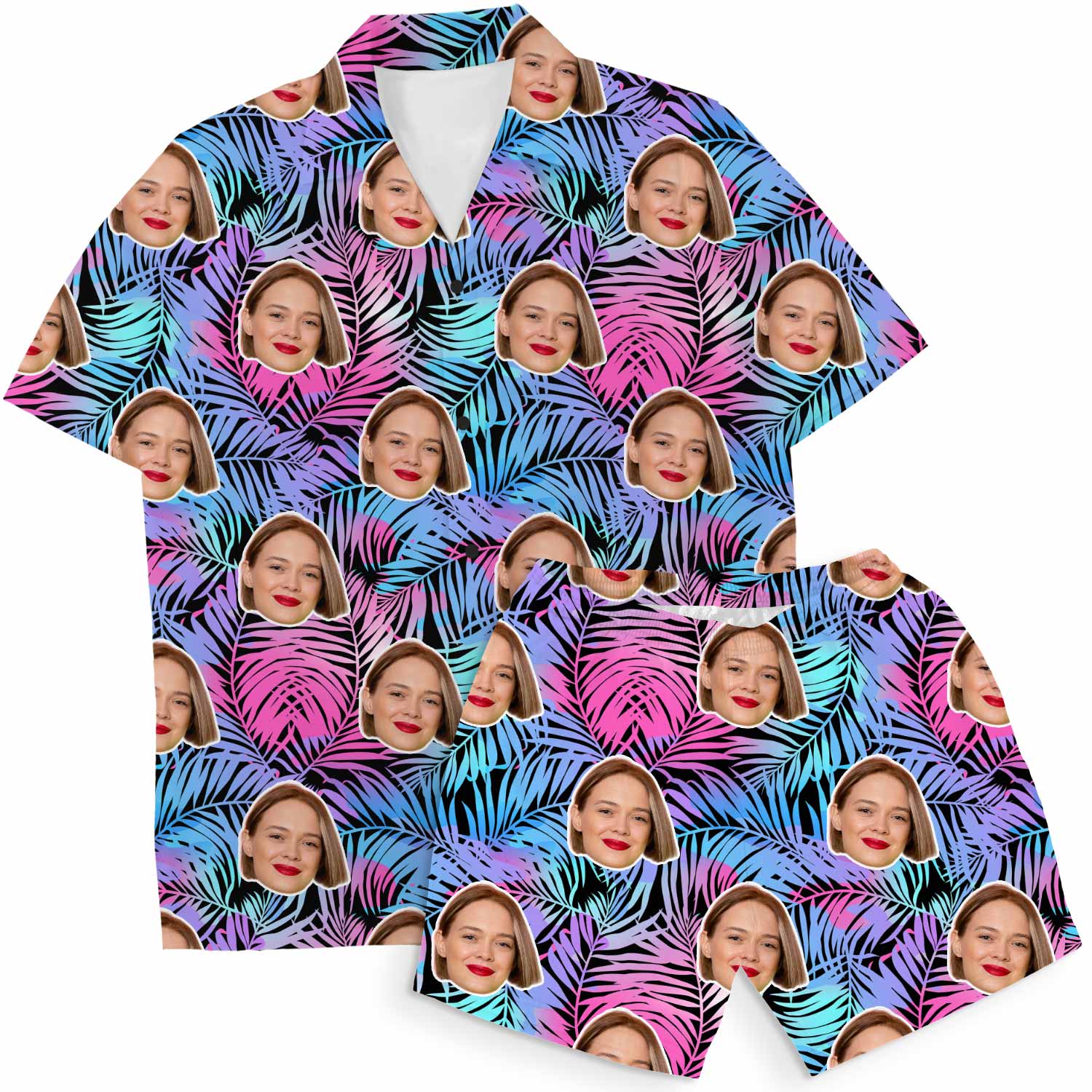 Neon Tropical Personalized Hawaiian Shirt Shorts Set