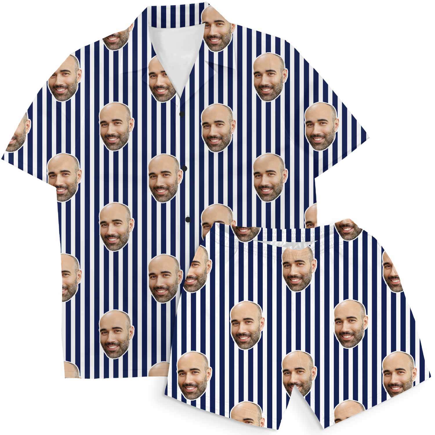 Pin Stripe Personalized Hawaiian Shirt Shorts Set