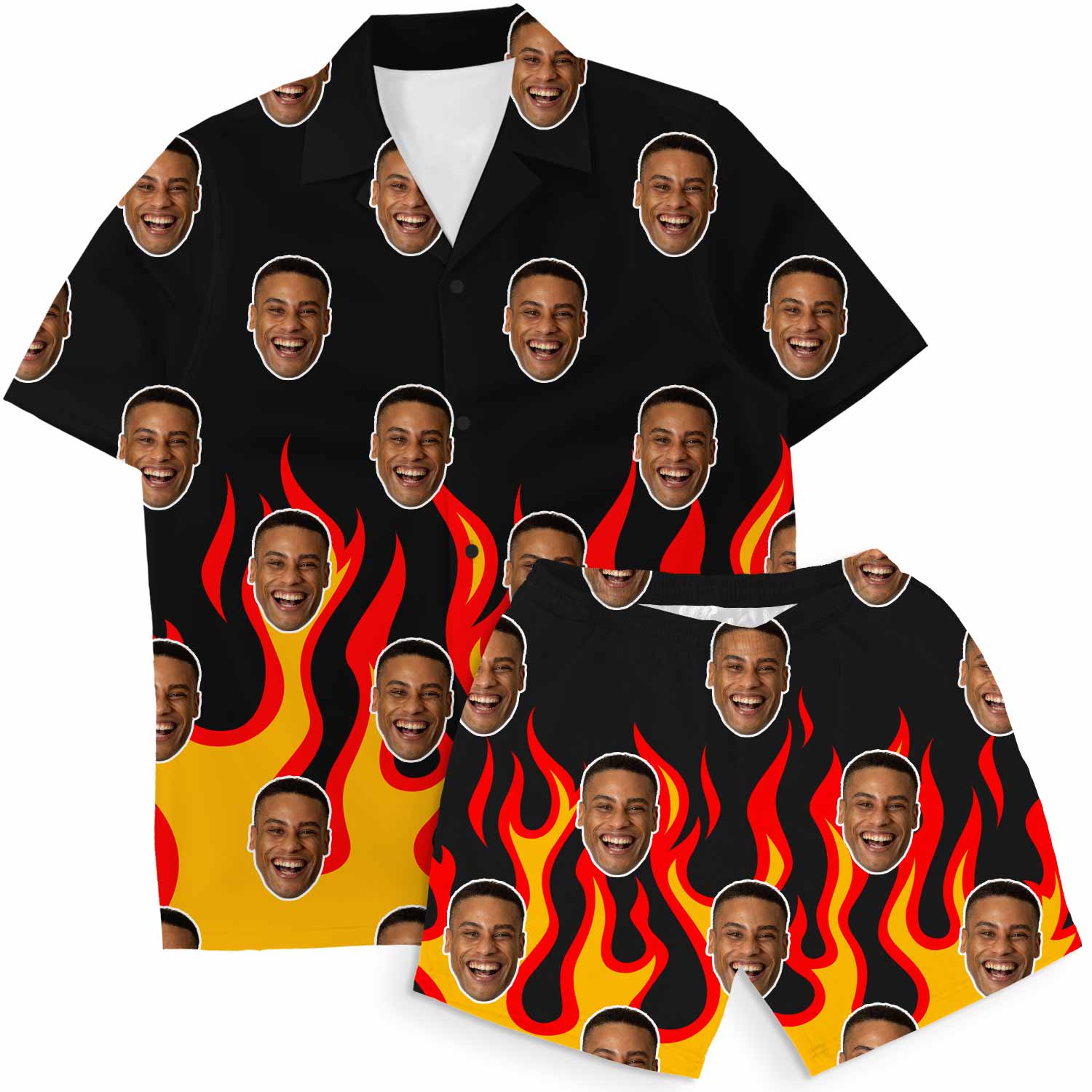 Fire Flame Custom Hawaiian Shirt Shorts Set