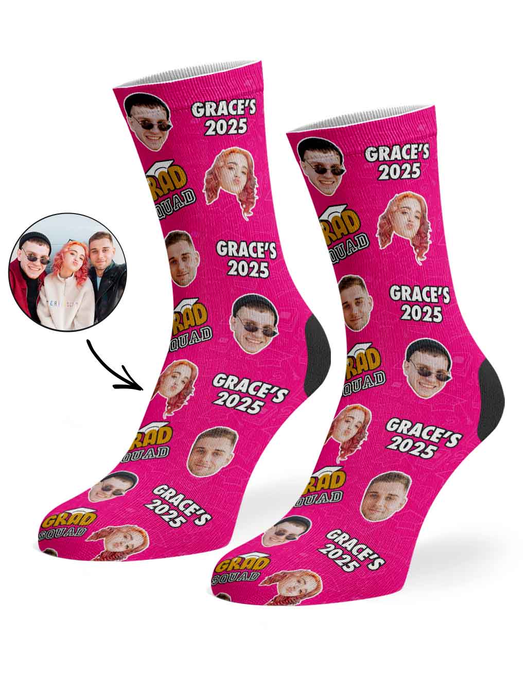 Custom Grad Squad Socks With Your Name & Faces