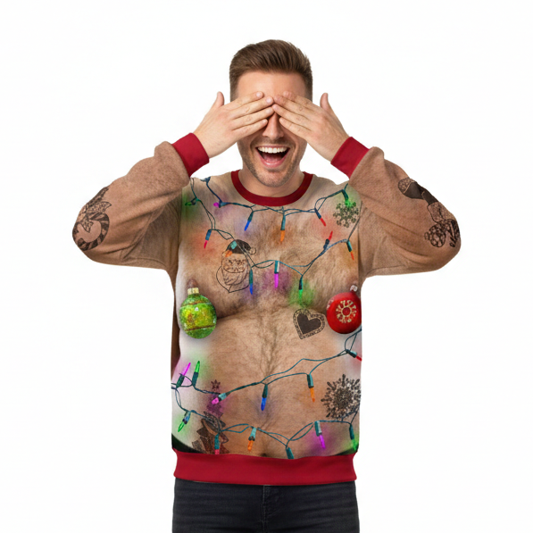 Hairy Fat Man Funny Christmas Lights Sweater