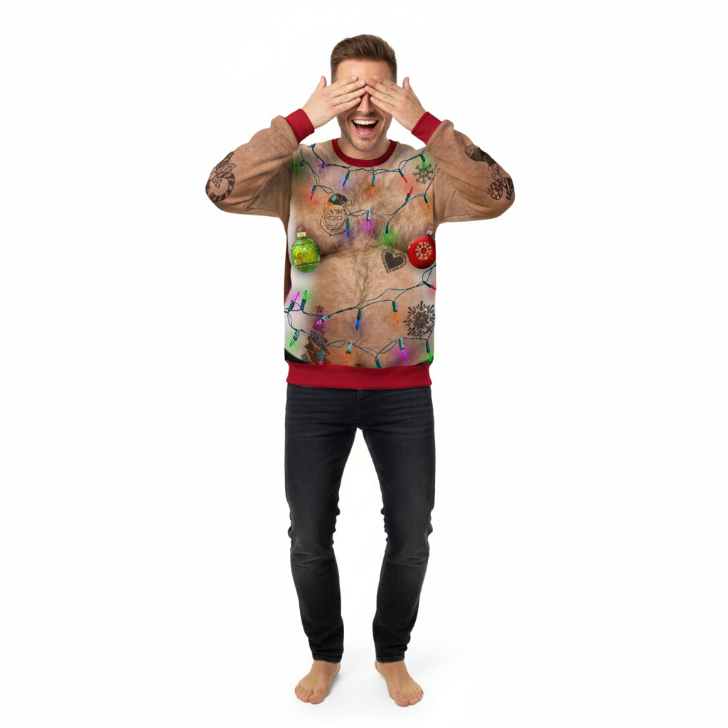 Hairy Fat Man Funny Christmas Lights Sweater