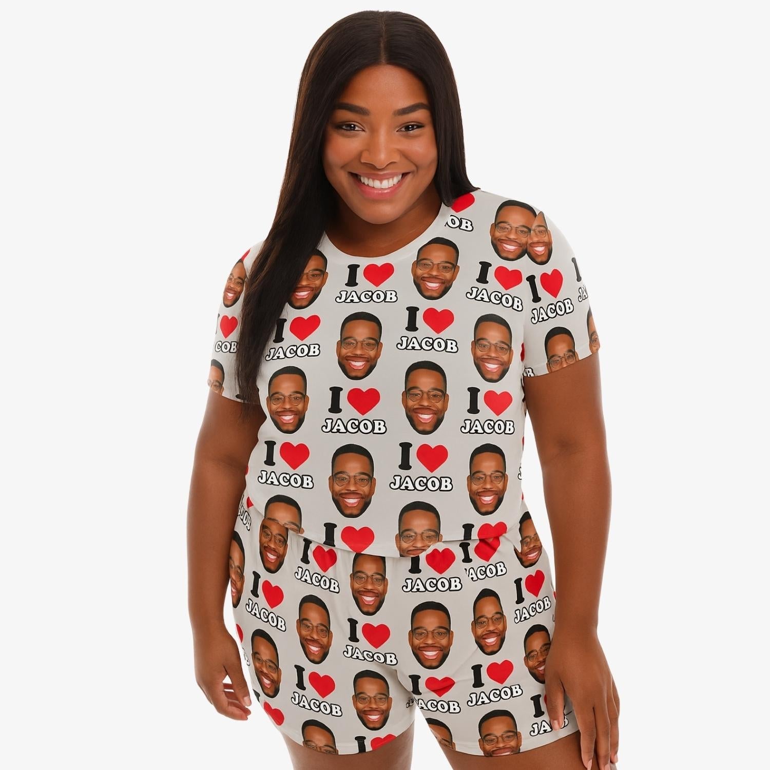 Women's I Heart Name & Face Custom PJs Shorts Set