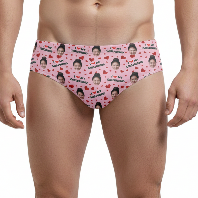 I Love My Girlfriend Custom Face Swim Trunks