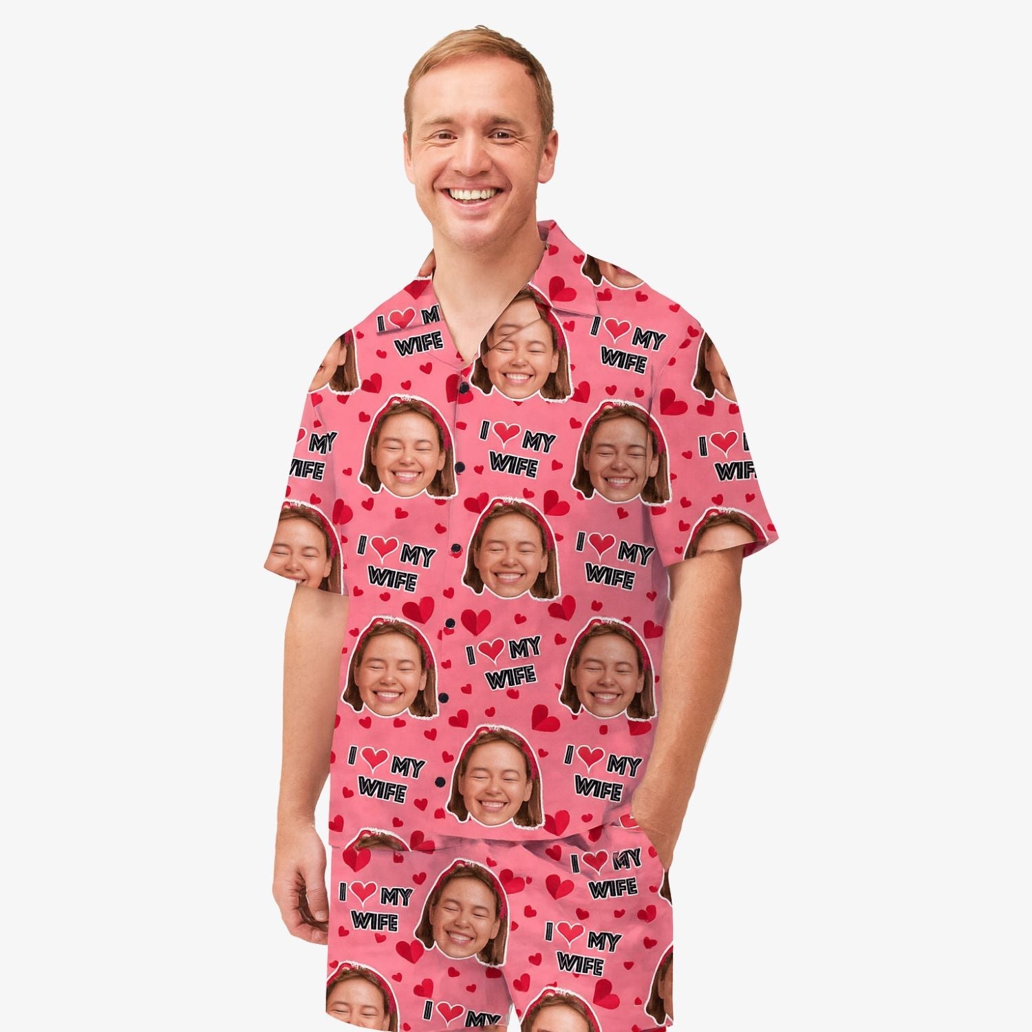 I Love My Wife Personalized Hawaiian Shirt Shorts Set