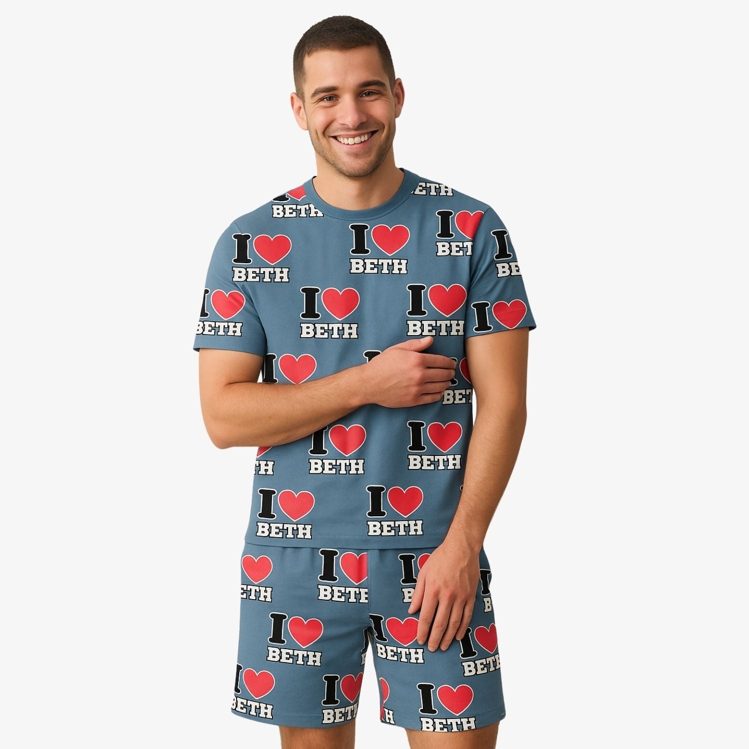 Men's I Heart Name Custom PJs - Shorts Set