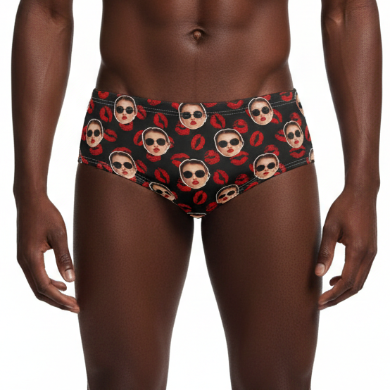Kiss Lips Face Pattern Swim Trunks
