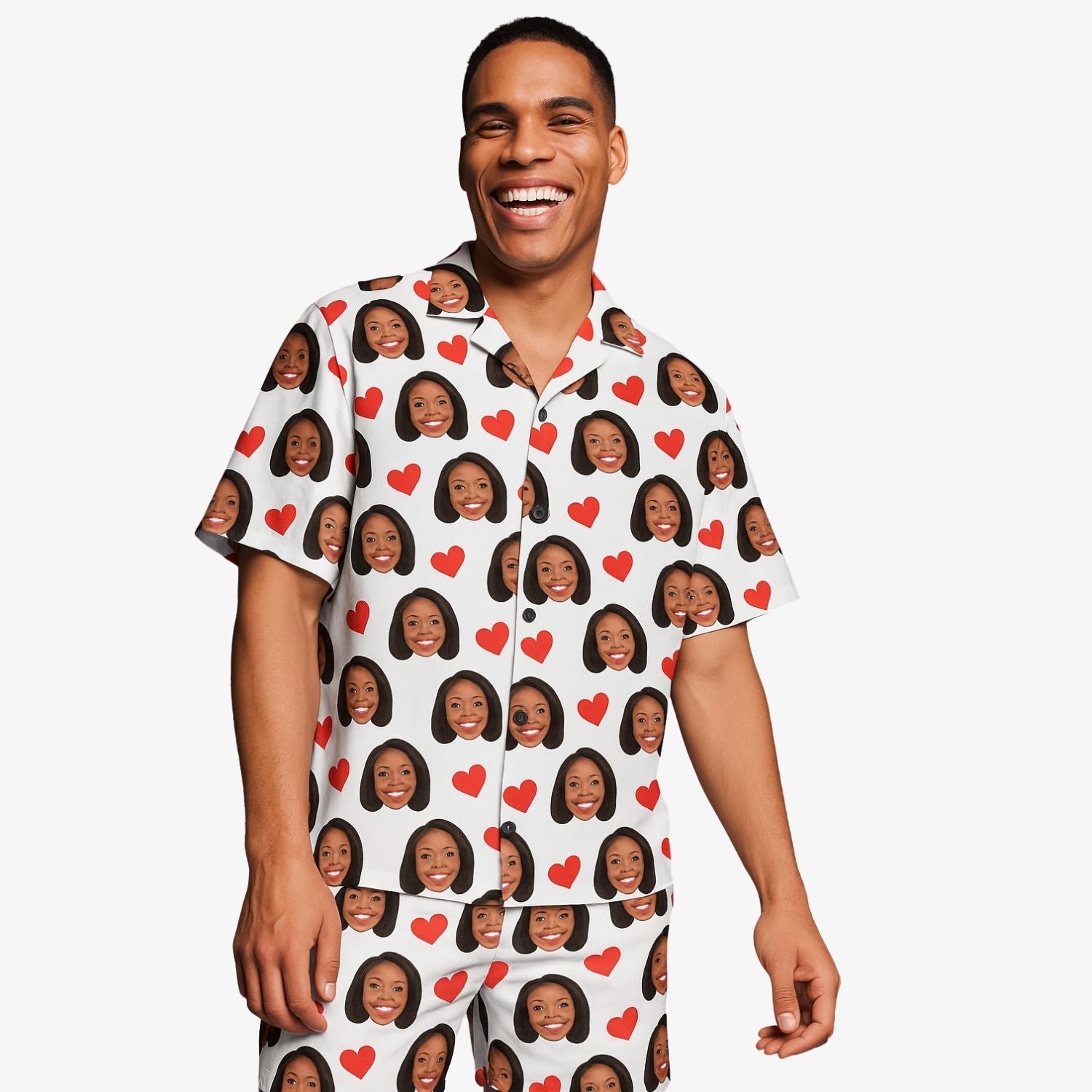 Love Hearts Personalized White Hawaiian Shirt Shorts Set