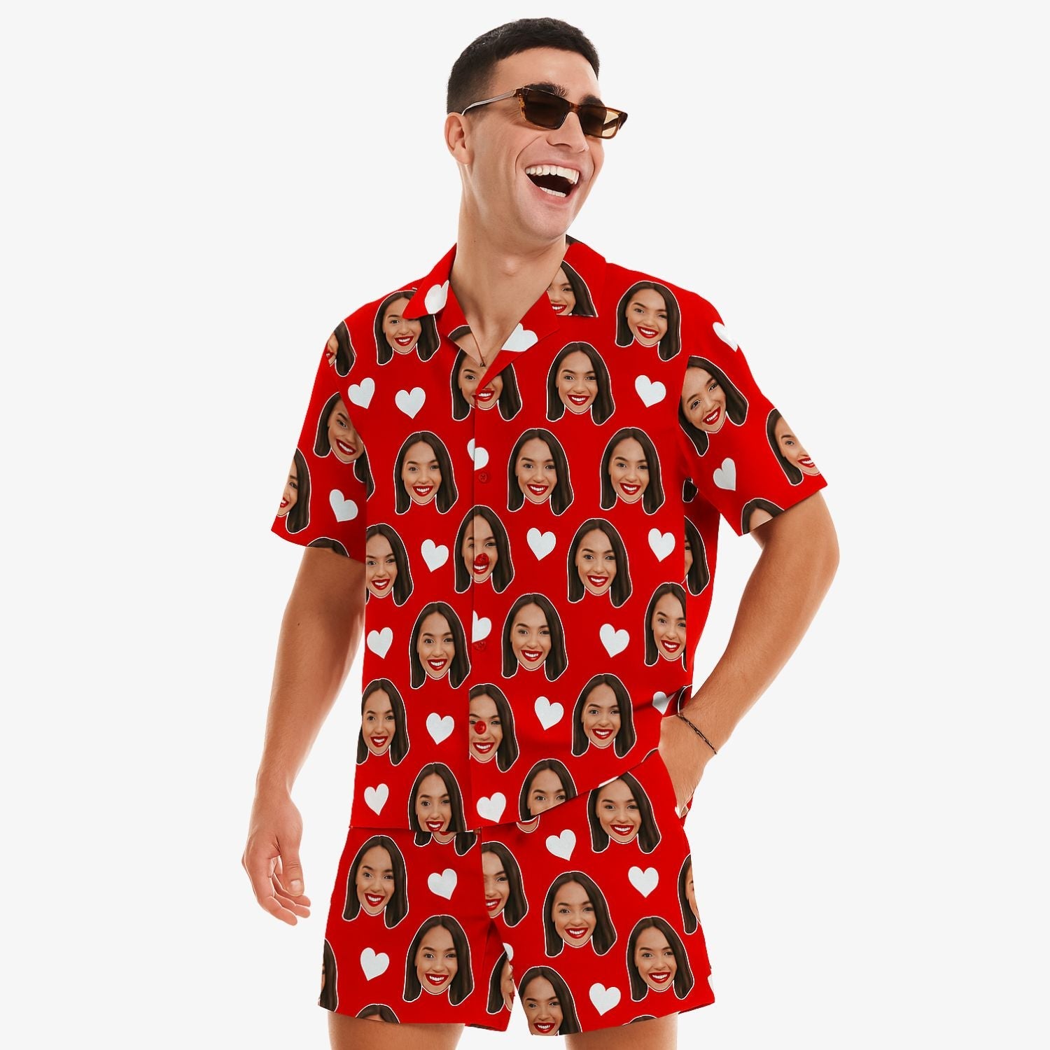 Love Hearts Personalized Red Hawaiian Shirt Shorts Set