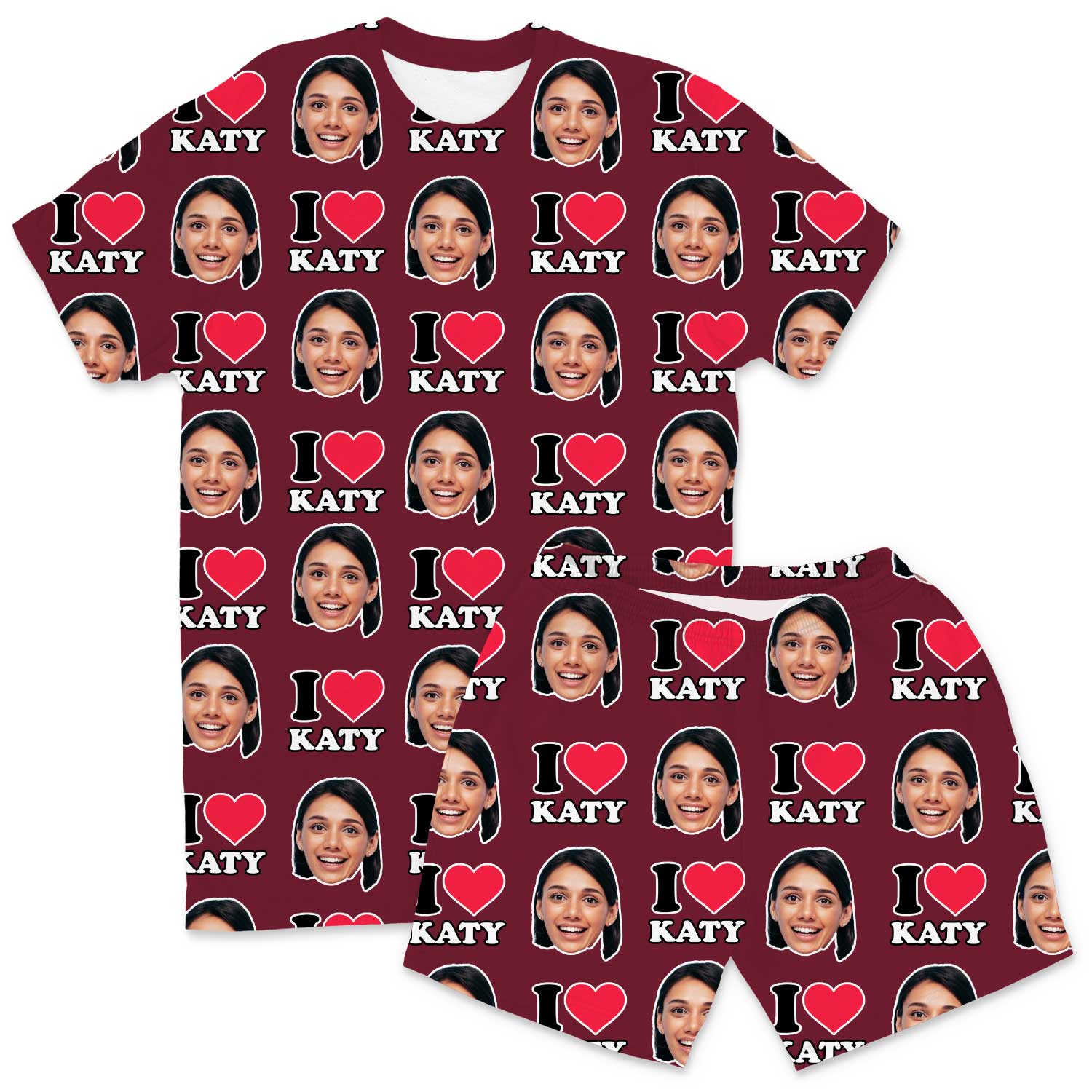 I Heart Name & Face Men's Custom PJs - Shorts Set