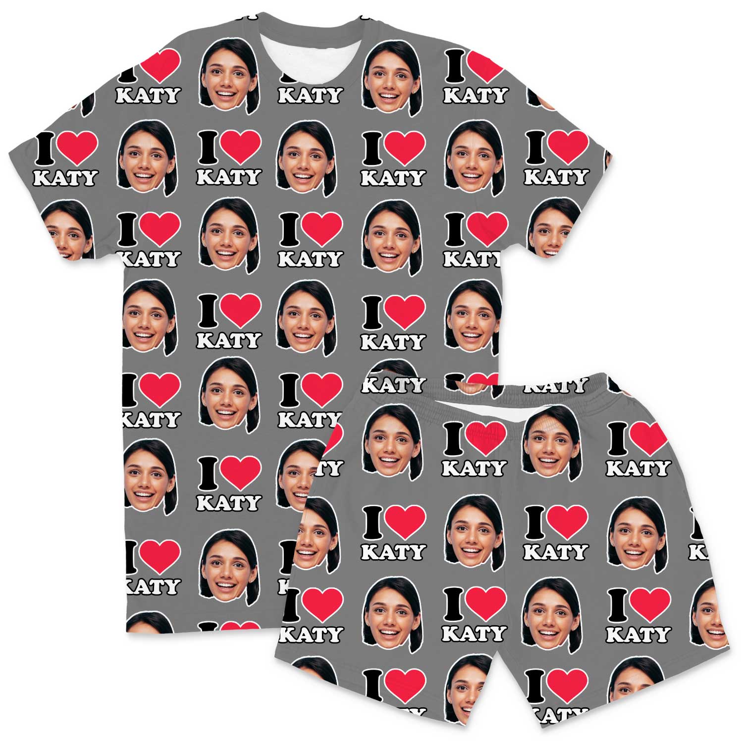 I Heart Name & Face Men's Custom PJs - Shorts Set