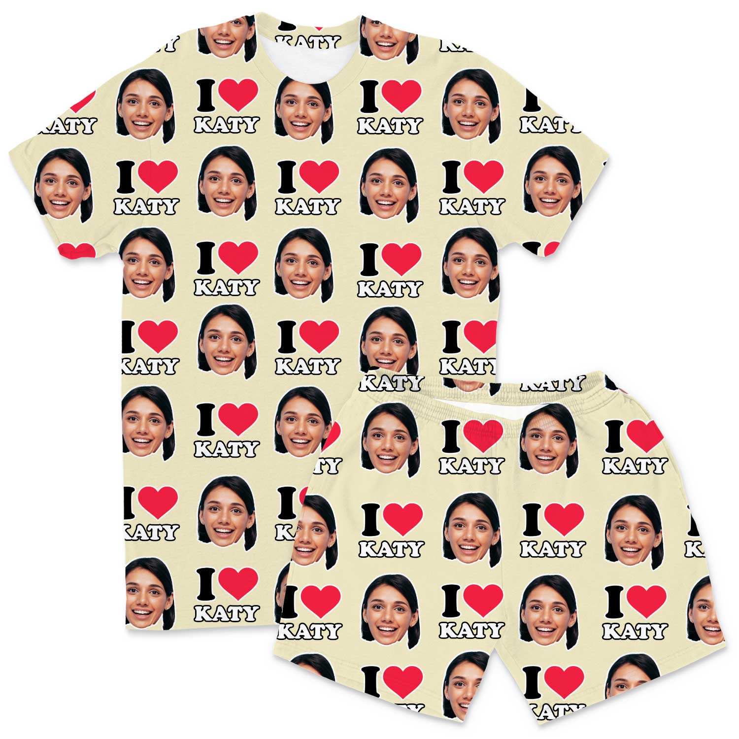 I Heart Name & Face Men's Custom PJs - Shorts Set