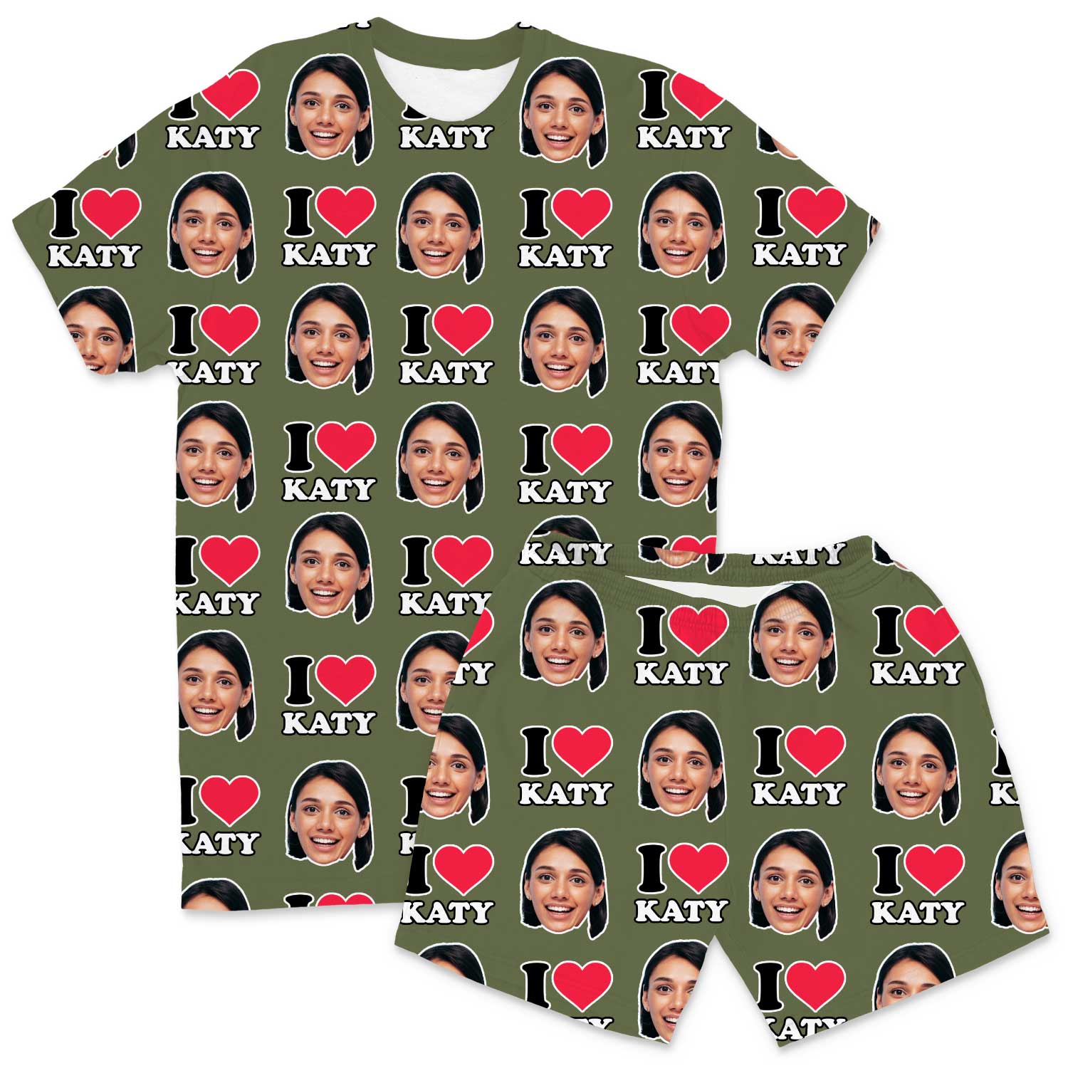 I Heart Name & Face Men's Custom PJs - Shorts Set