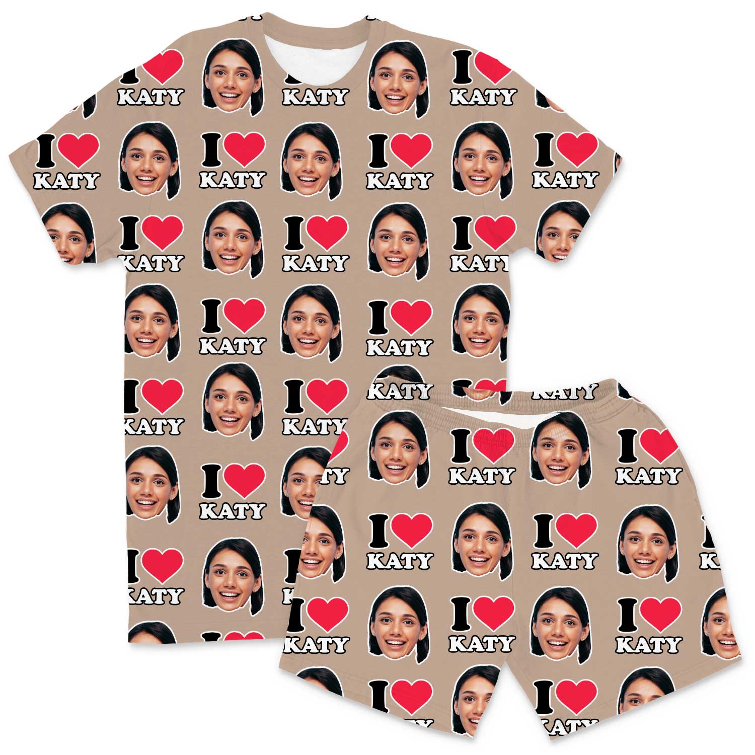 I Heart Name & Face Men's Custom PJs - Shorts Set
