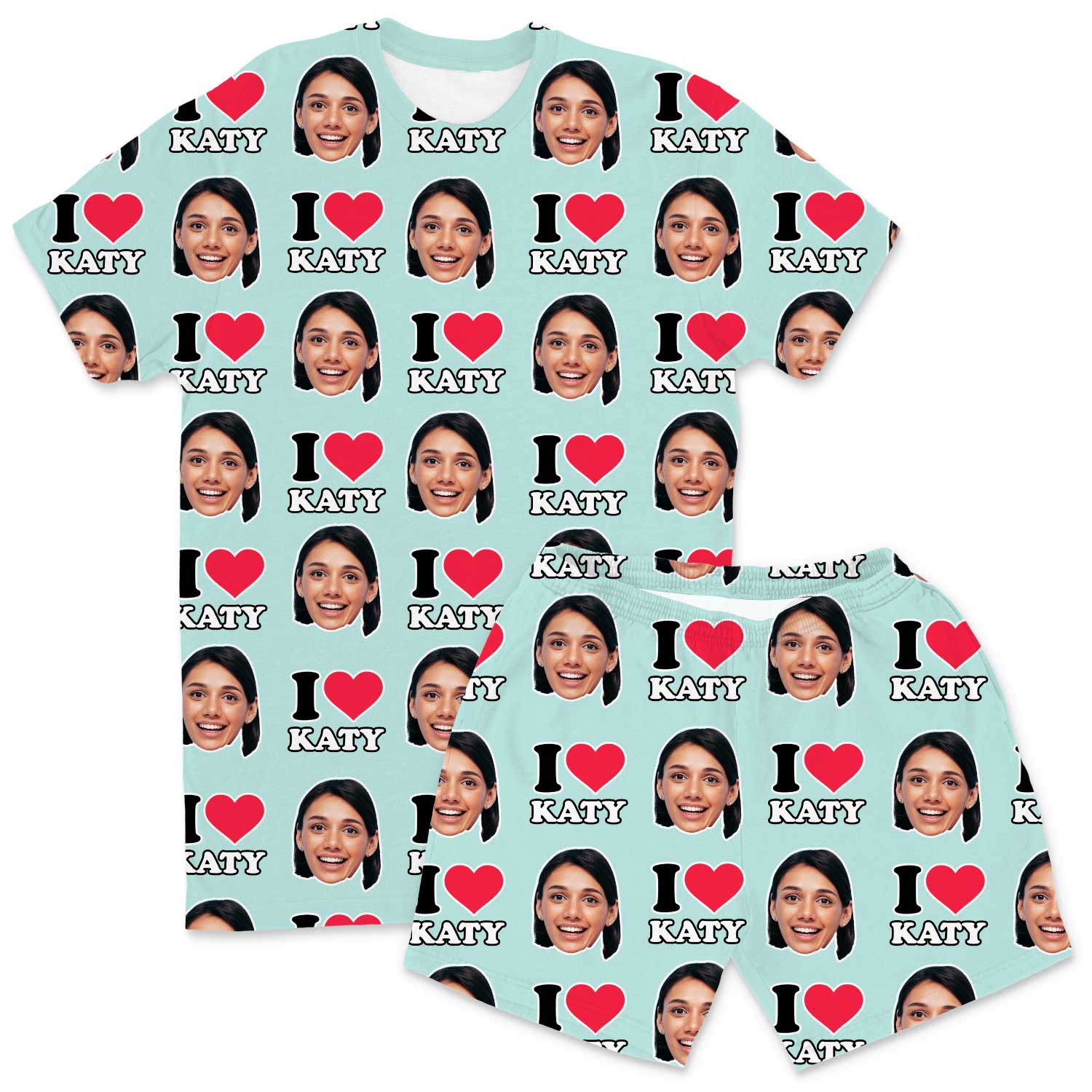 I Heart Name & Face Men's Custom PJs - Shorts Set