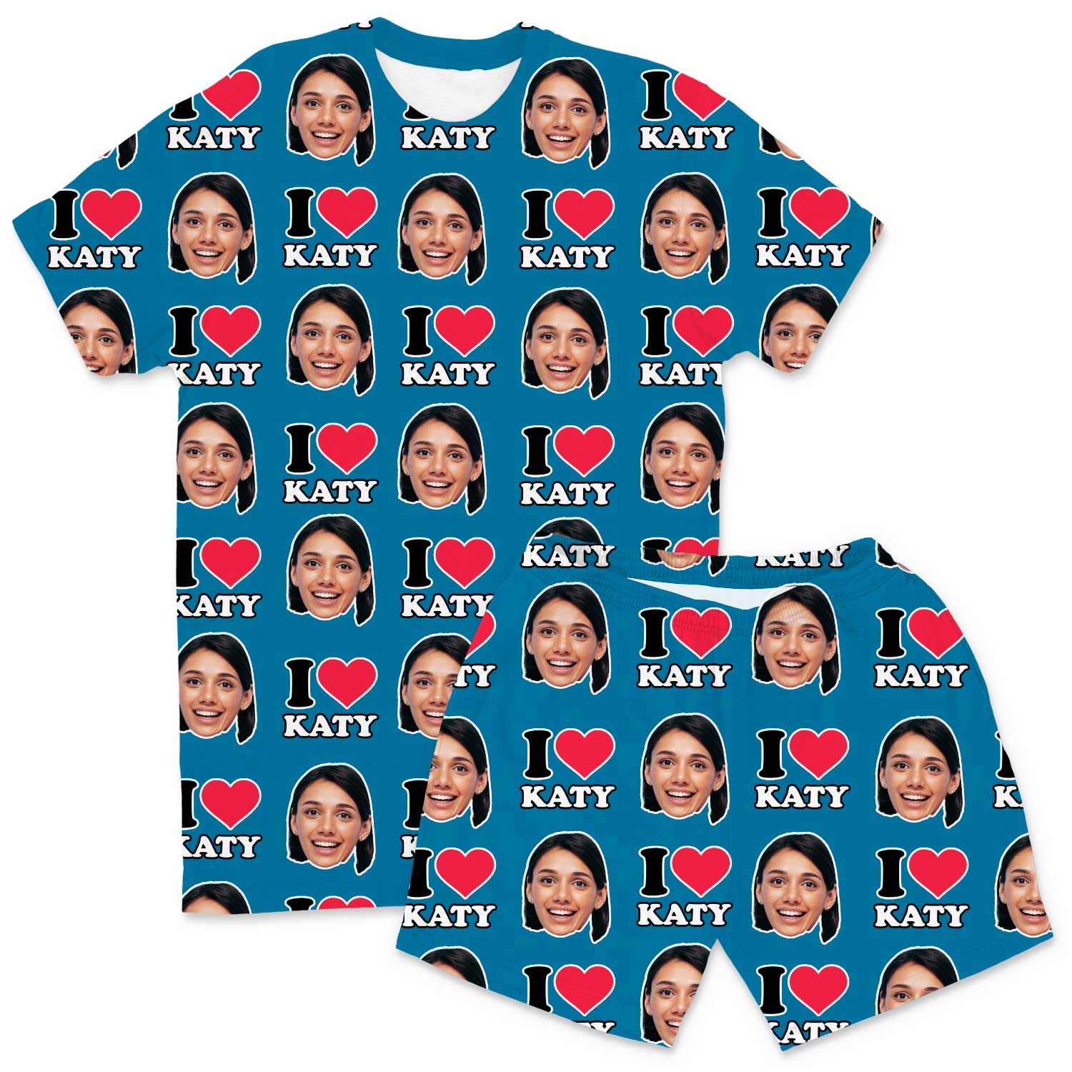 I Heart Name & Face Men's Custom PJs - Shorts Set