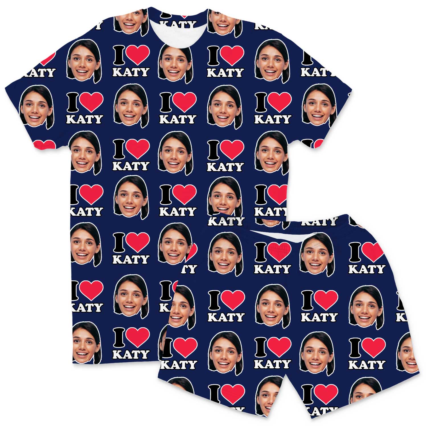 I Heart Name & Face Men's Custom PJs - Shorts Set