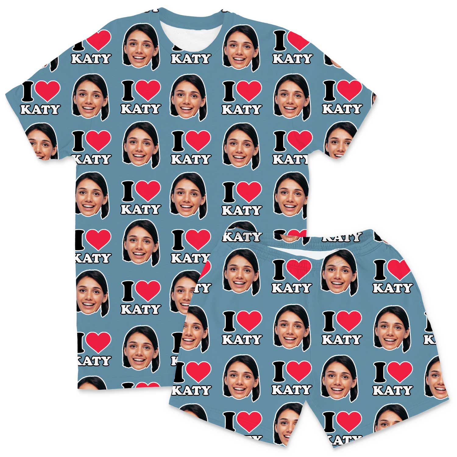 I Heart Name & Face Men's Custom PJs - Shorts Set