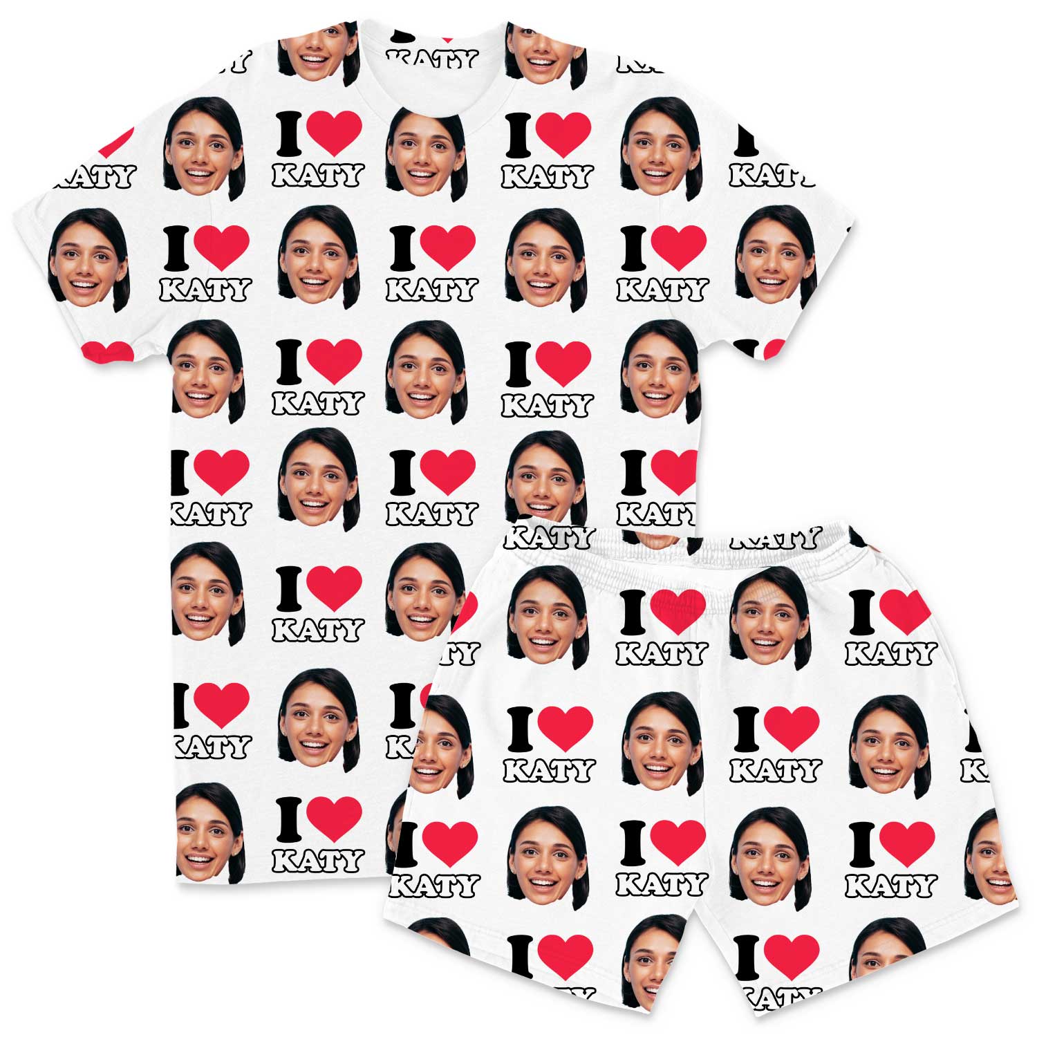 I Heart Name & Face Men's Custom PJs - Shorts Set