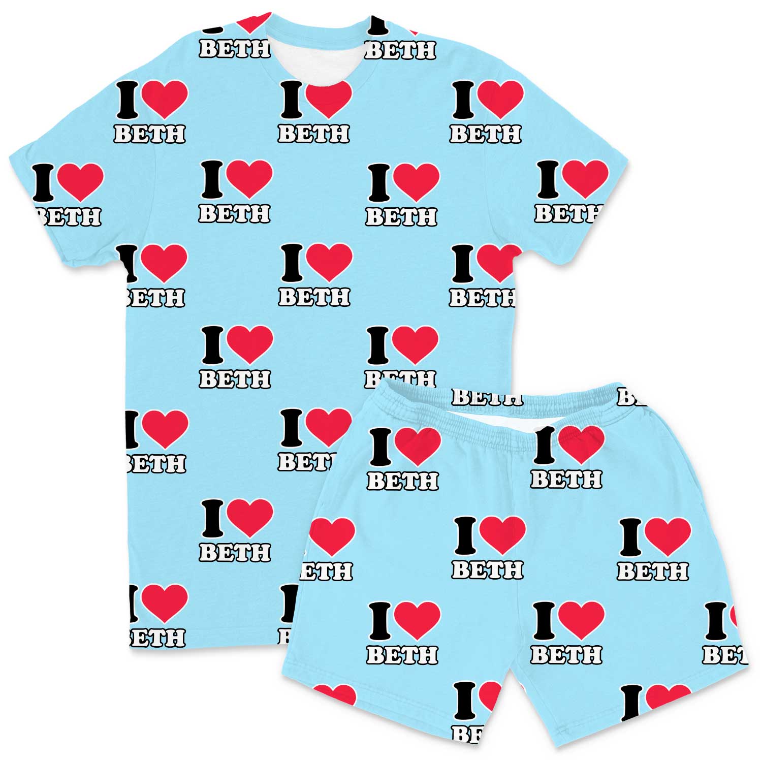 Men's I Heart Name Custom PJs - Shorts Set