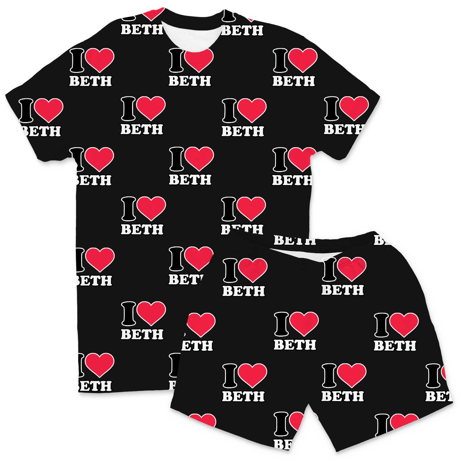Men's I Heart Name Custom PJs - Shorts Set