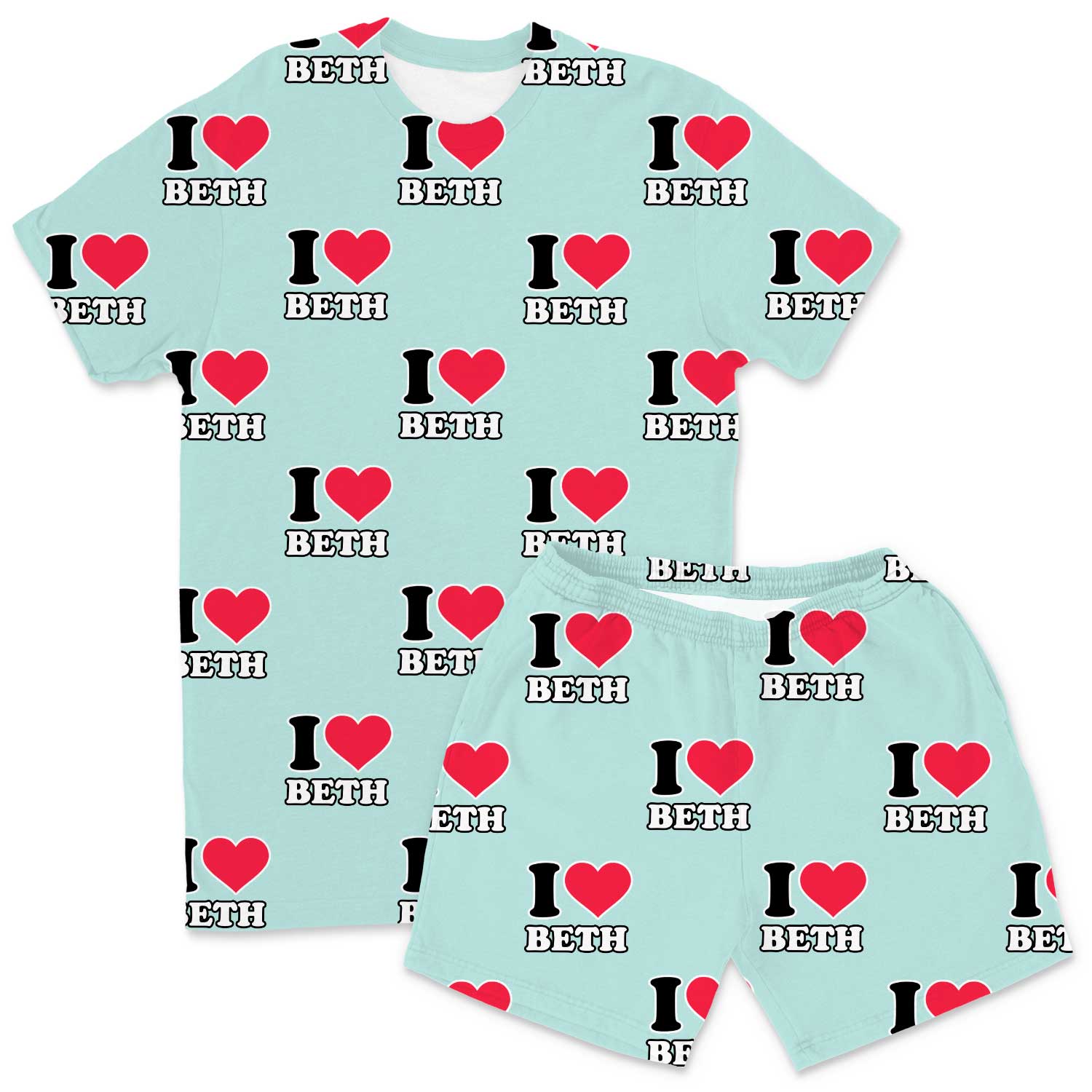 Men's I Heart Name Custom PJs - Shorts Set