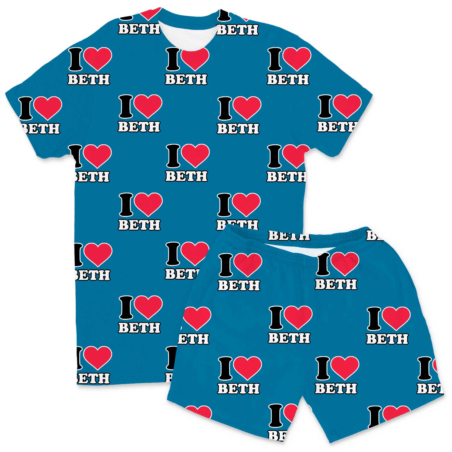 Men's I Heart Name Custom PJs - Shorts Set