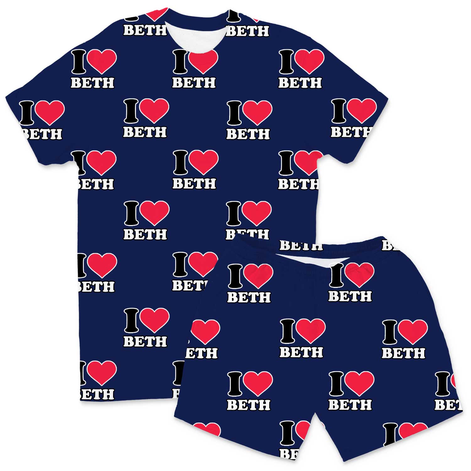 Men's I Heart Name Custom PJs - Shorts Set