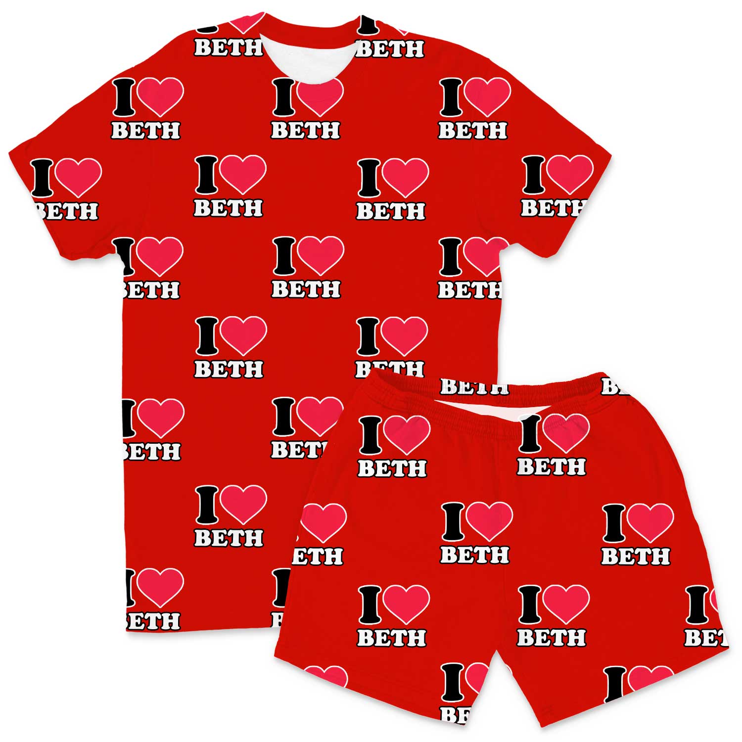 Men's I Heart Name Custom PJs - Shorts Set