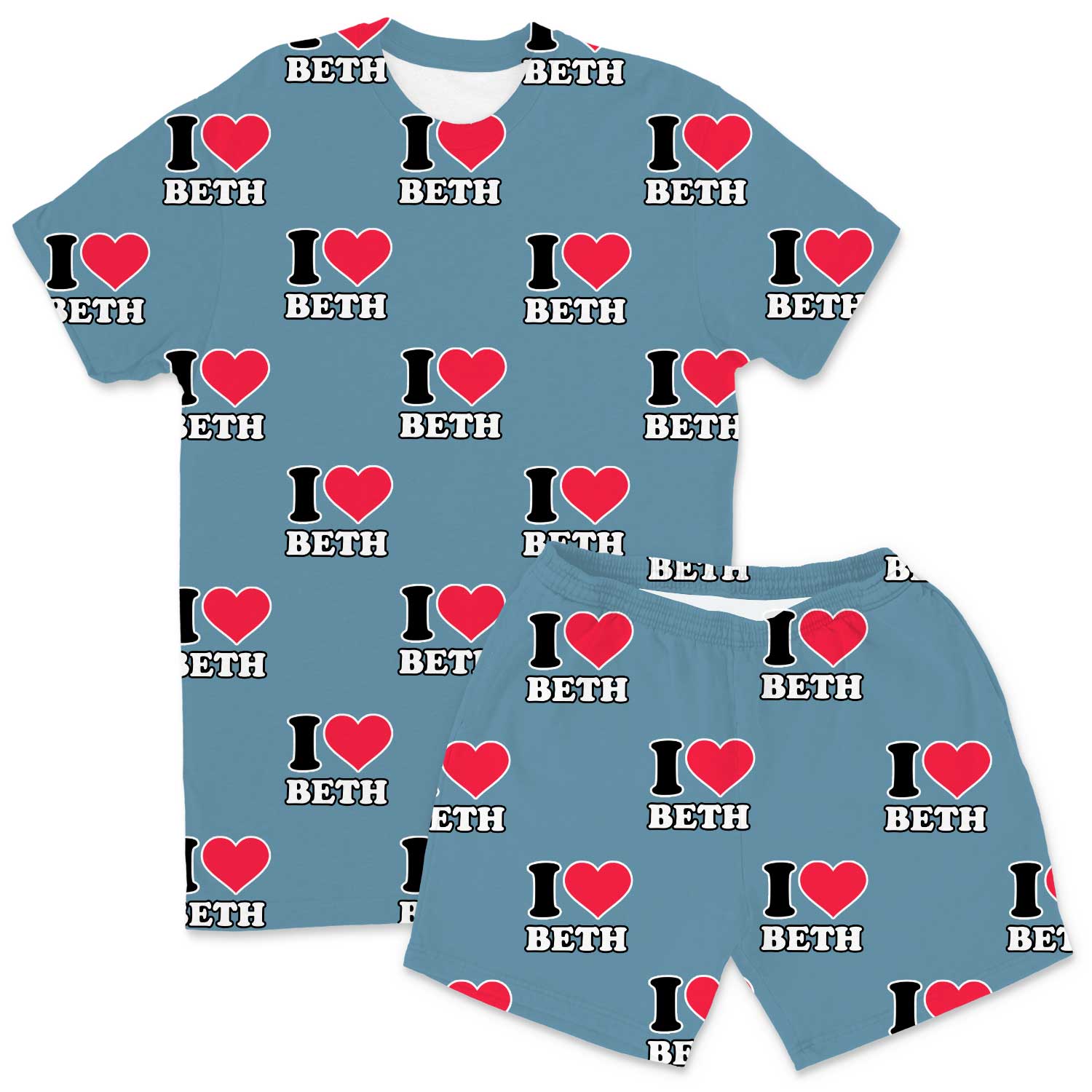 Men's I Heart Name Custom PJs - Shorts Set