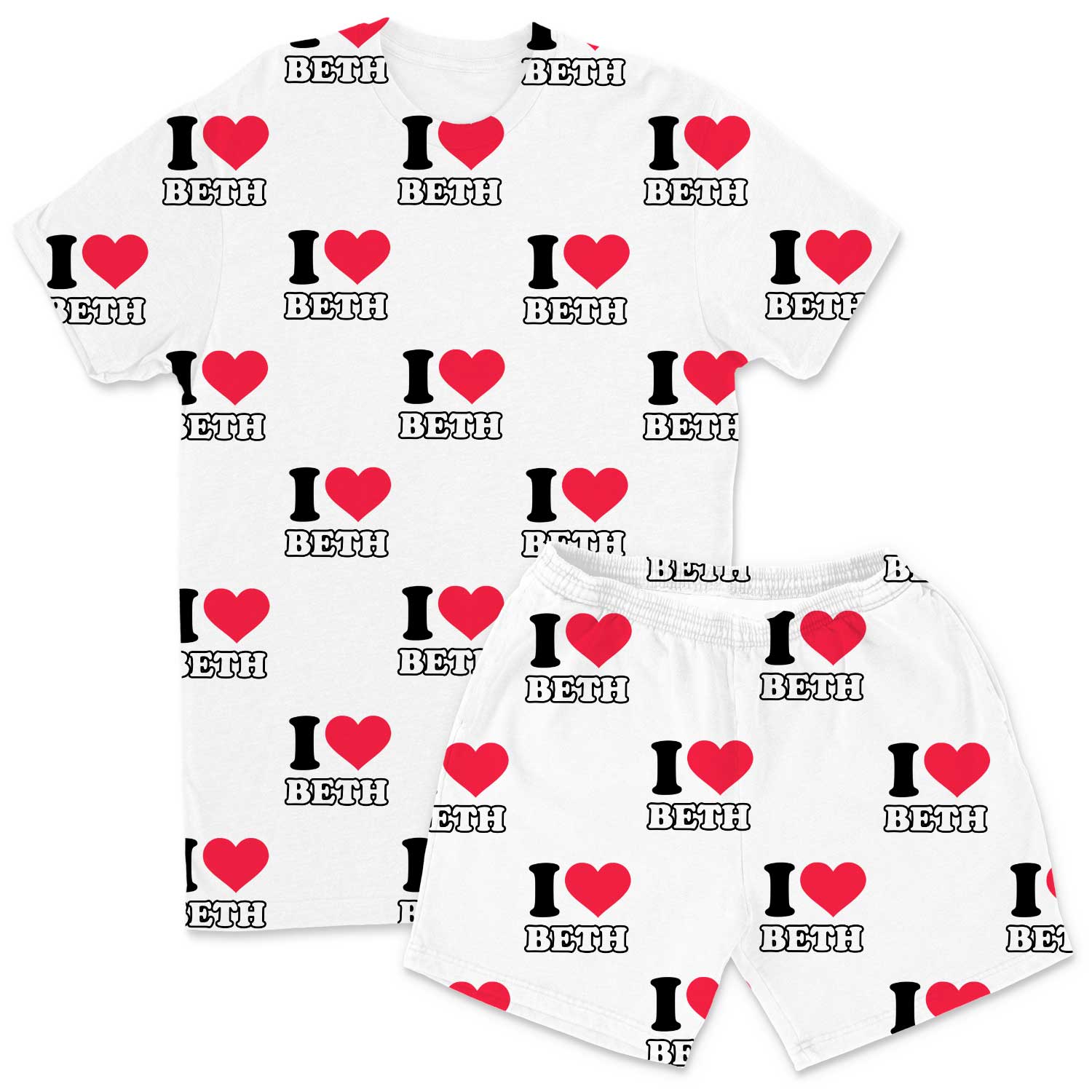 Men's I Heart Name Custom PJs - Shorts Set