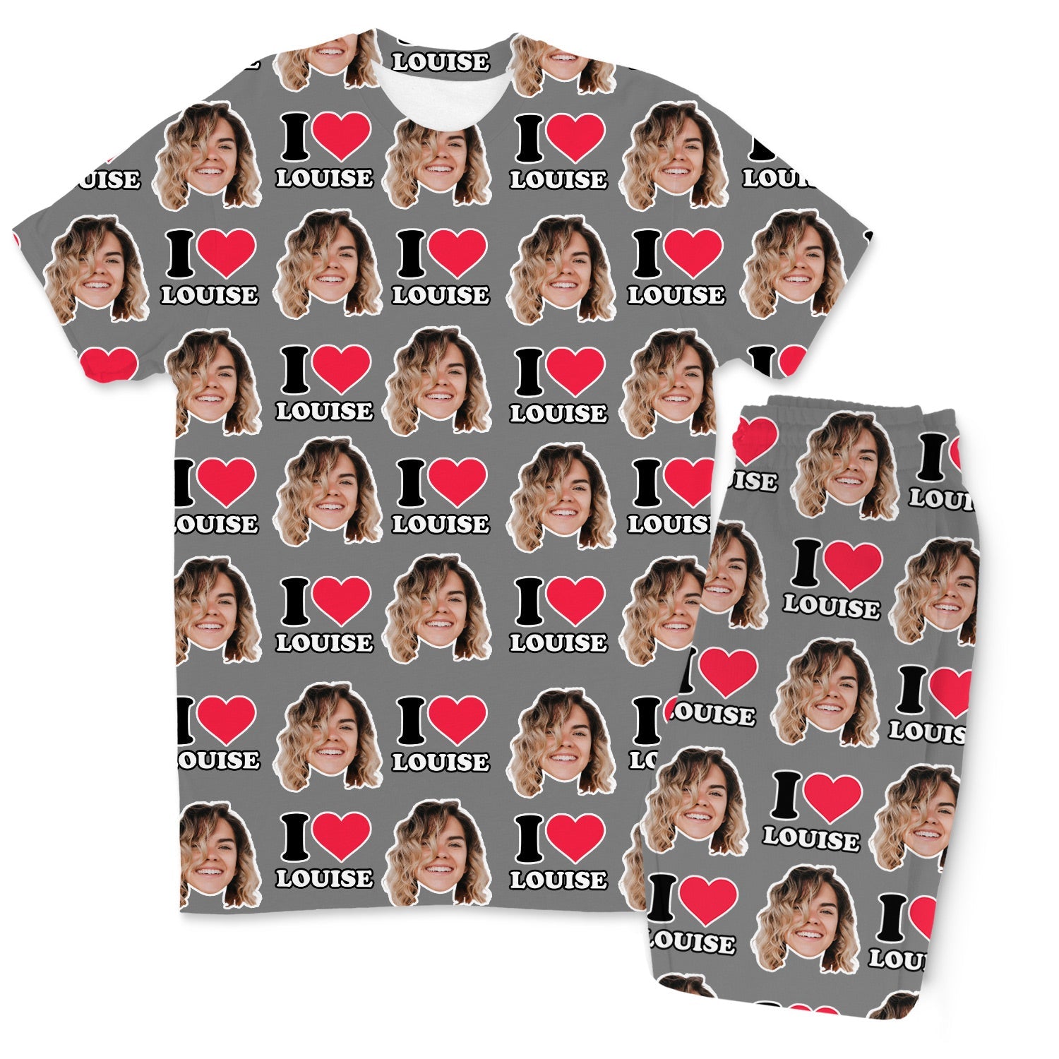 I Heart Name & Face Men's Custom PJs - Pants Set