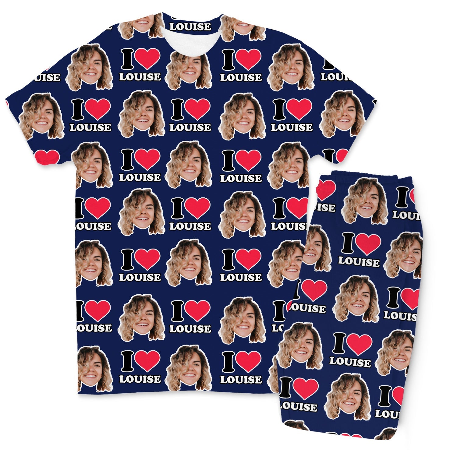 I Heart Name & Face Men's Custom PJs - Pants Set