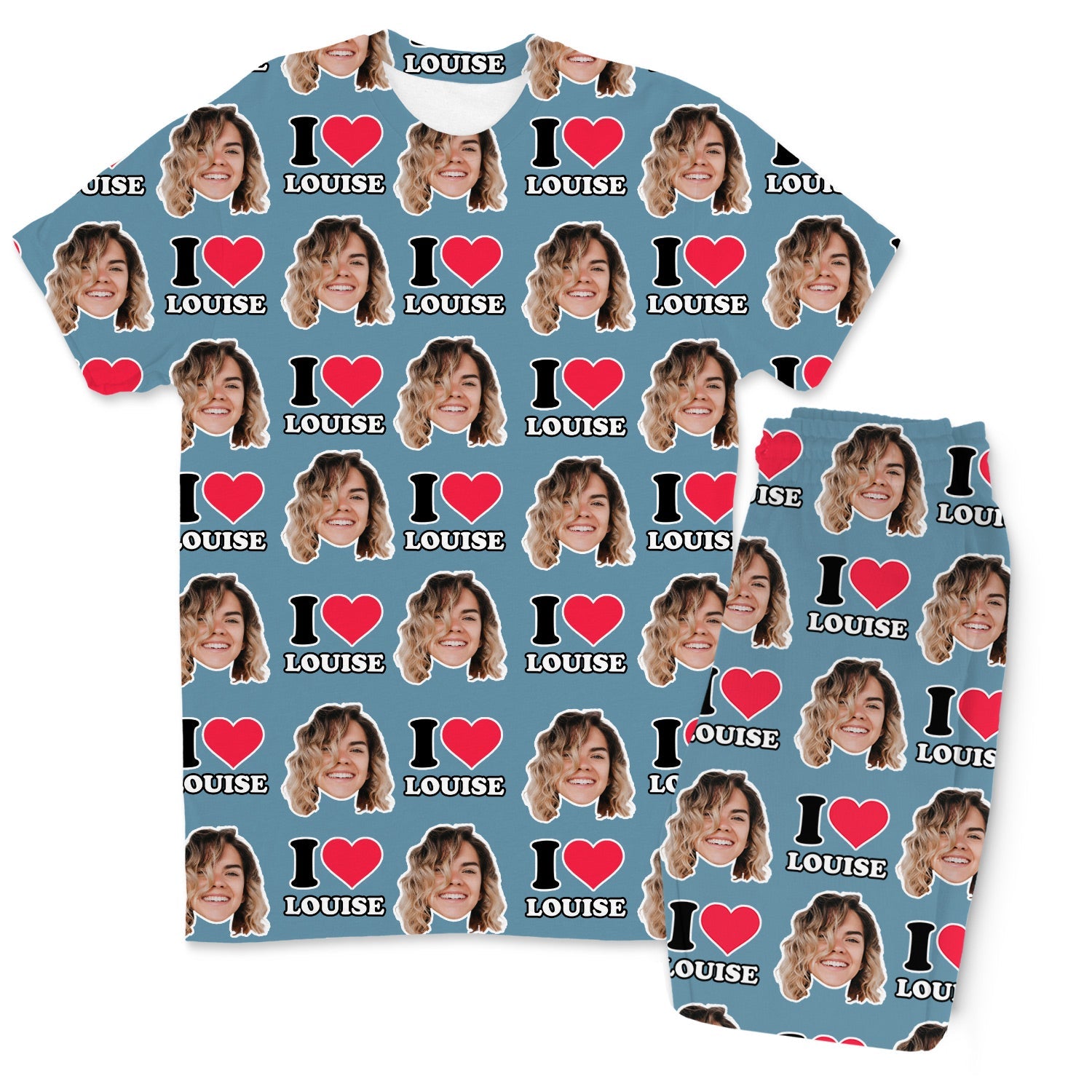 I Heart Name & Face Men's Custom PJs - Pants Set