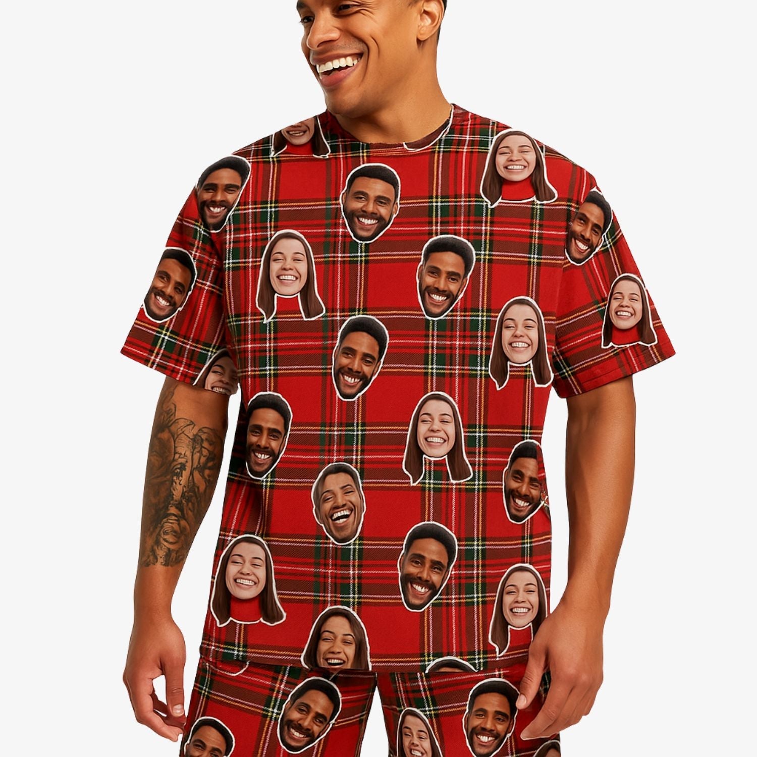 Men's Red Tartan Custom PJs - Shorts Set