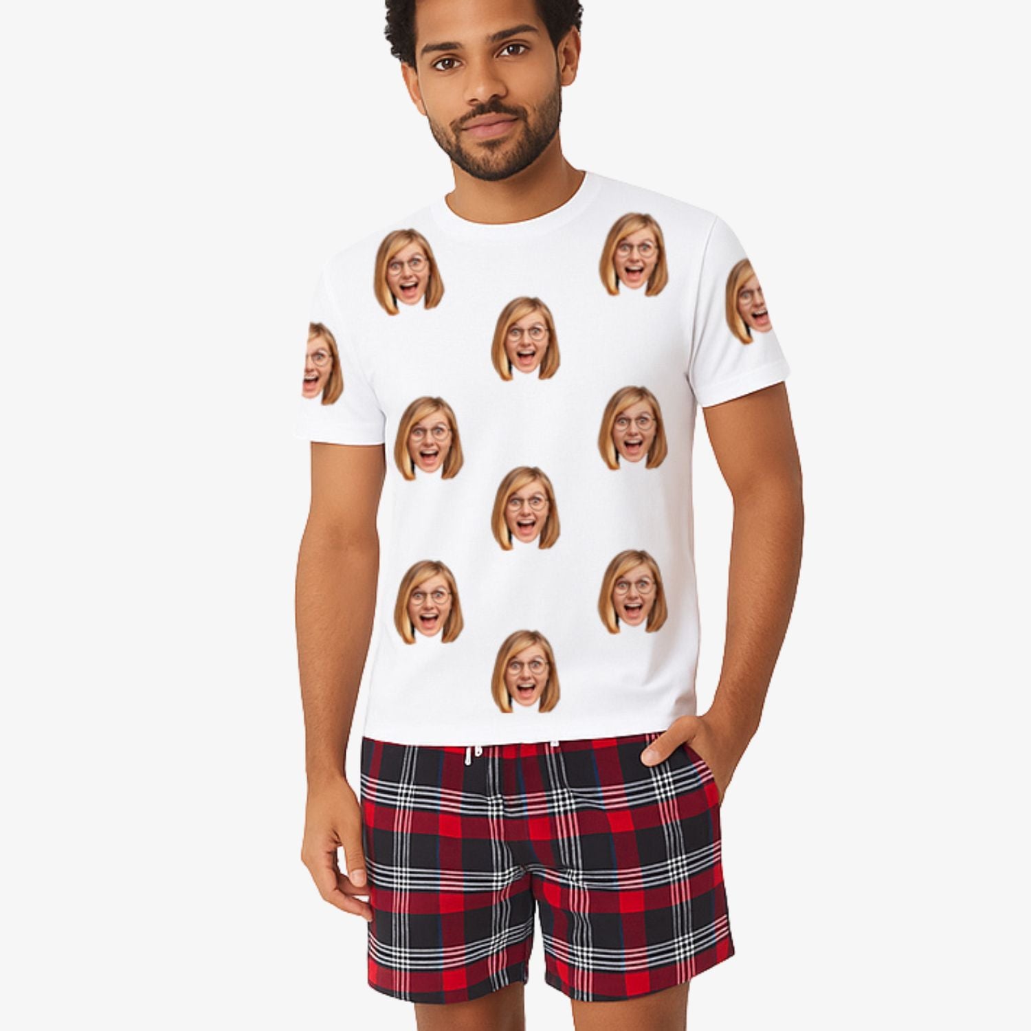 Men's Custom Face Pajamas - Tartan Shorts