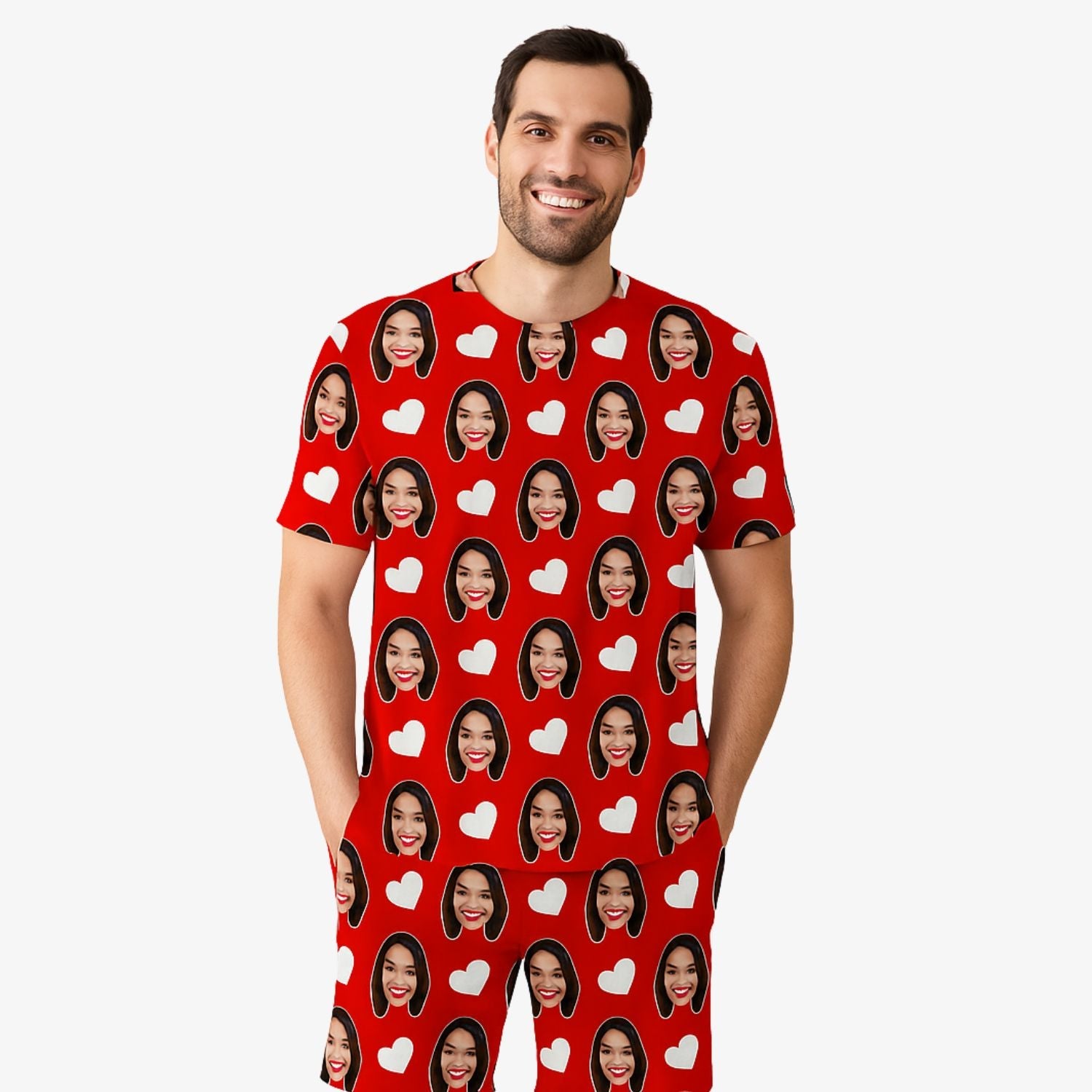 Men's White Hearts Custom PJs - Shorts Set