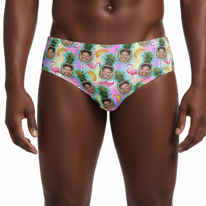 MultiColored Pineapple Face Pattern Swim Trunks