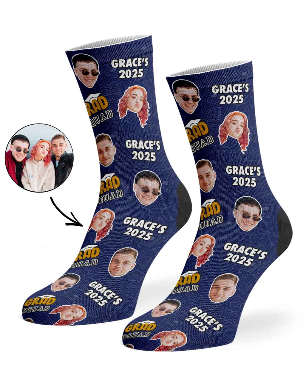 Custom Grad Squad Socks With Your Name & Faces