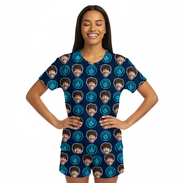 Navy Man City Women's Custom PJs - Shorts Set