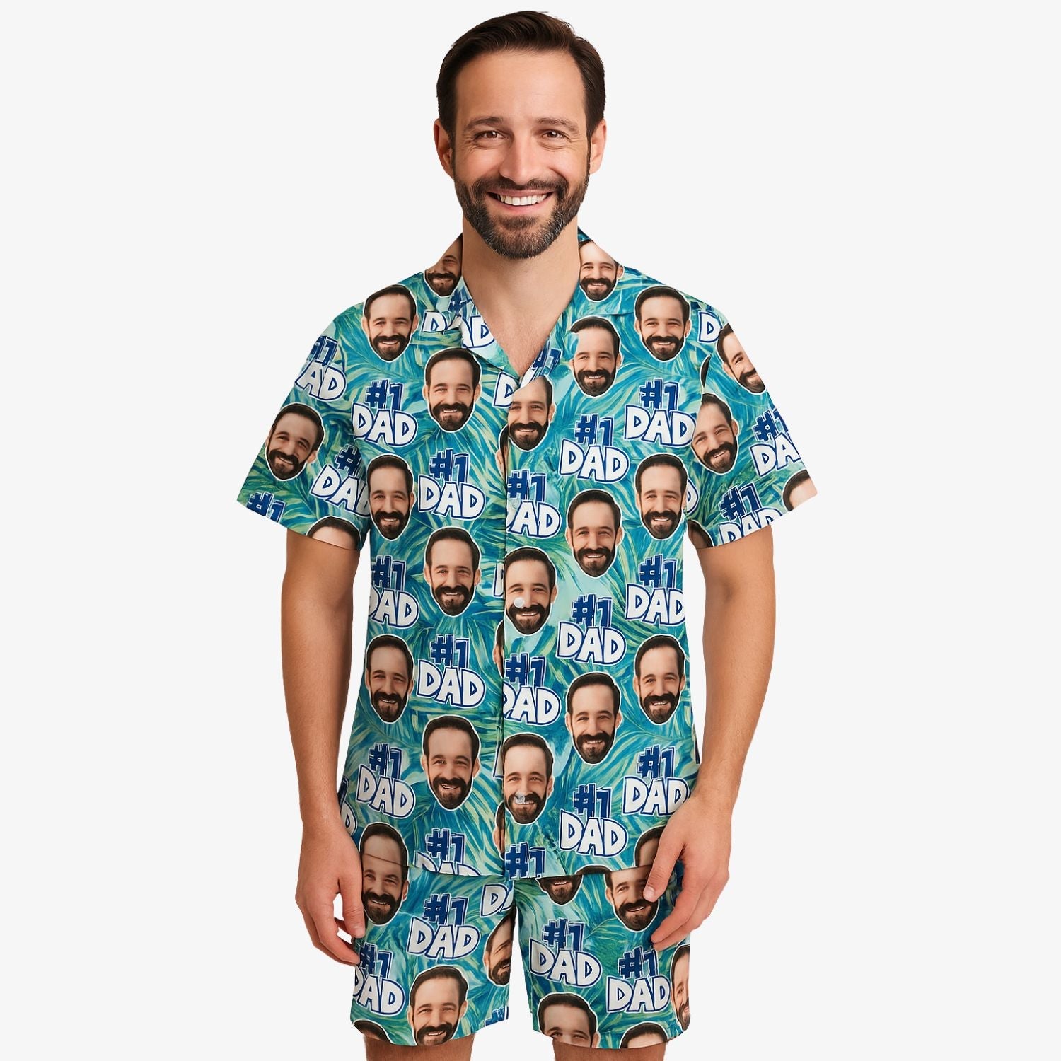 #1 Dad Personalized Hawaiian Shirt Shorts Set