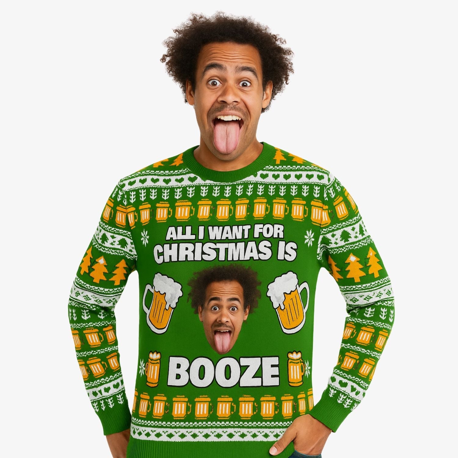 All I Want For Christmas Is Booze Face Personalized Christmas Jumper