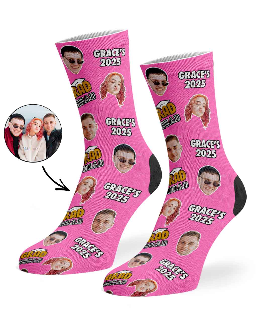 Custom Grad Squad Socks With Your Name & Faces