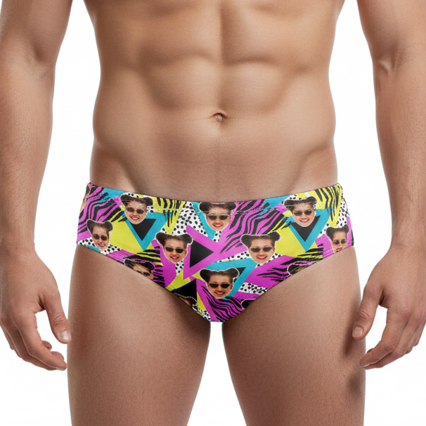 Retro Pink Print Custom Swim Trunks