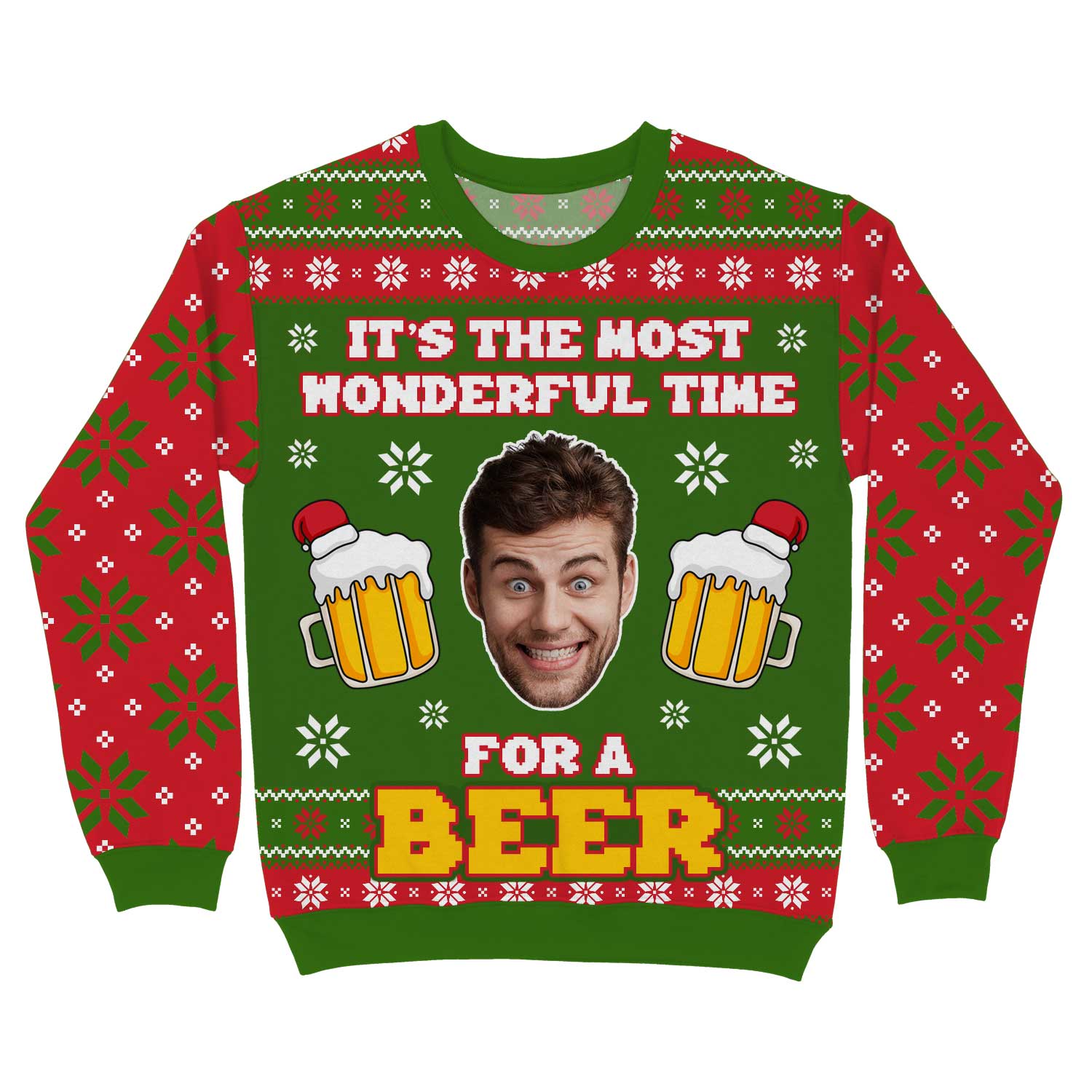 Most Wonderful Time For A Beer Face Personalized Christmas Jumper