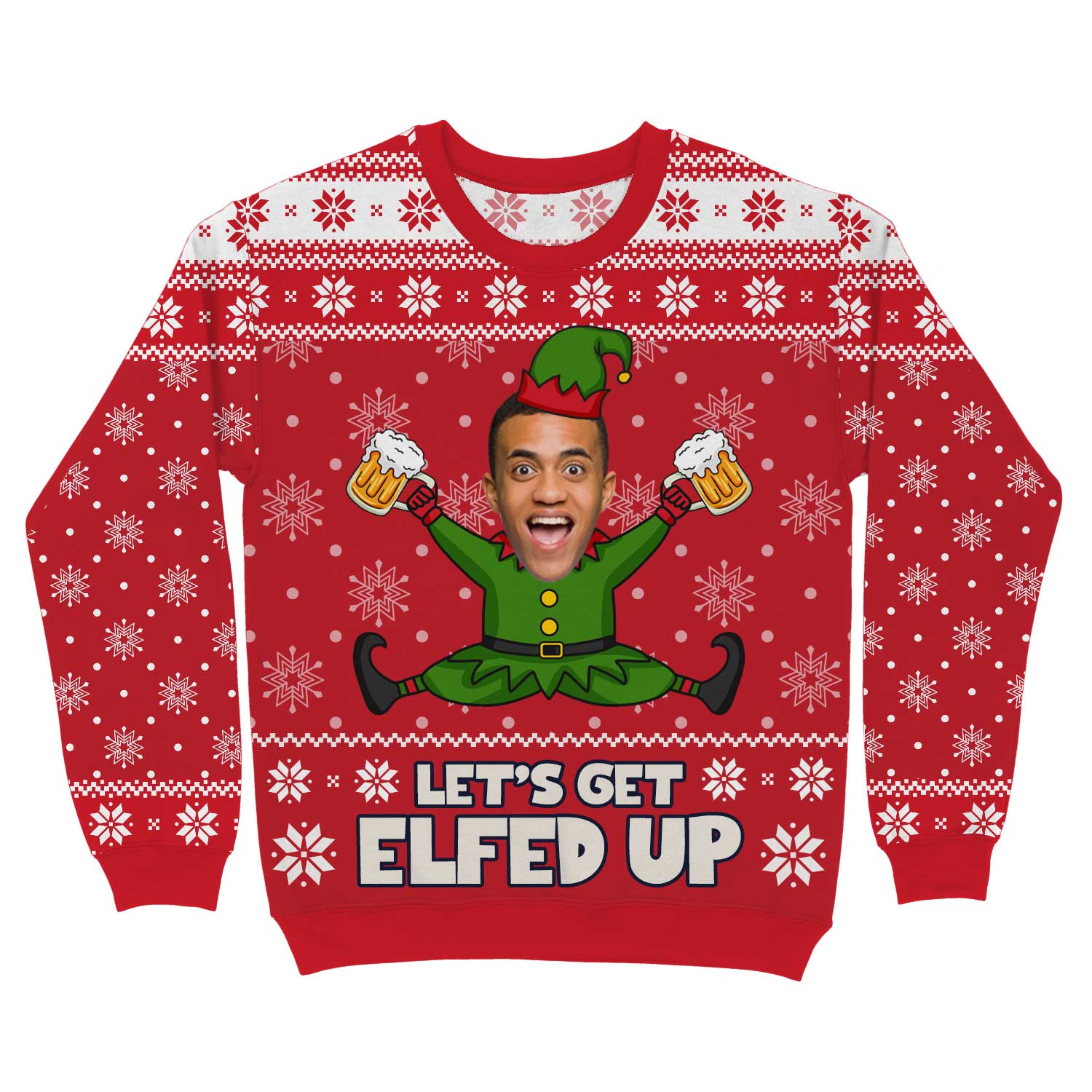 Let’s Get Elfed Up Face Personalized Christmas Jumper