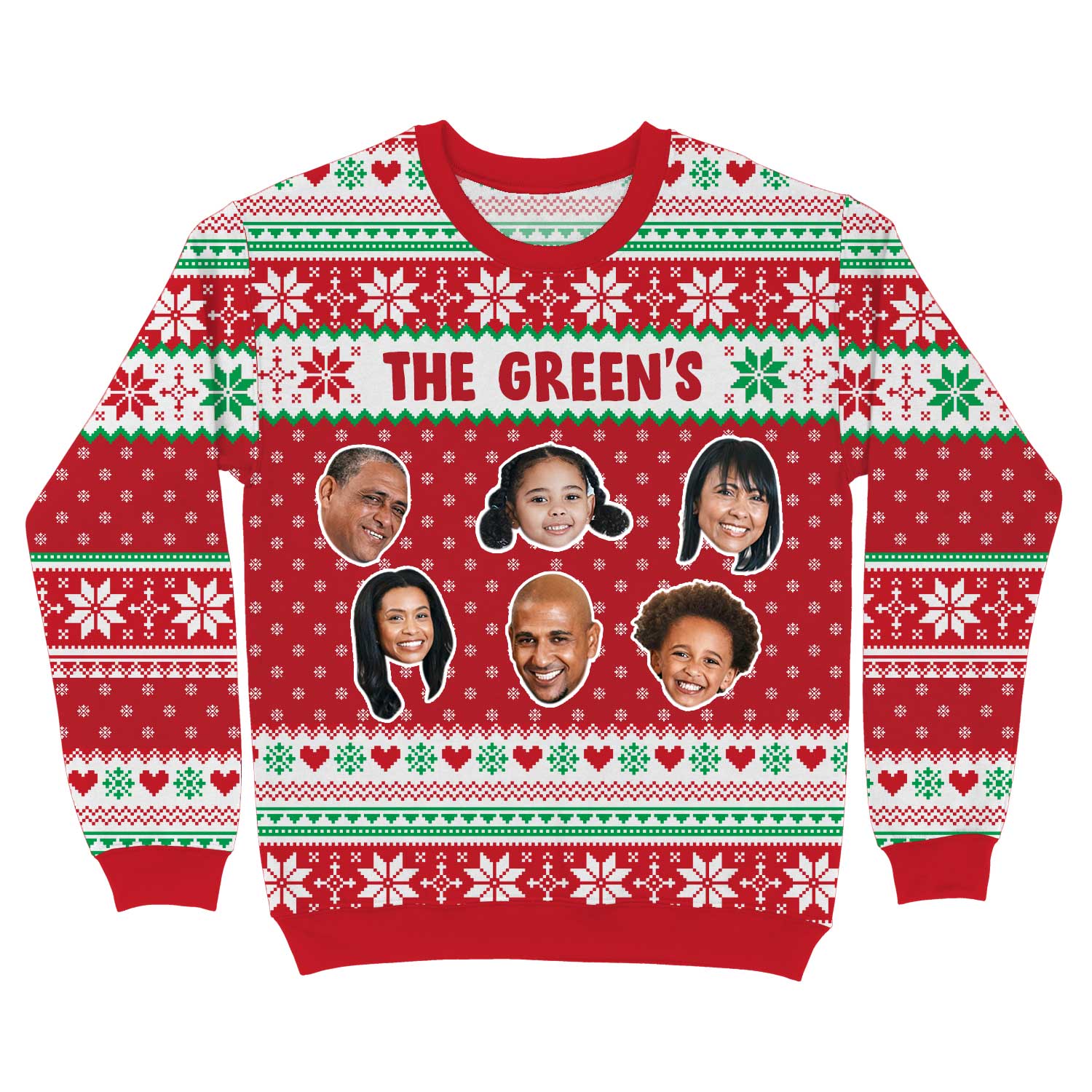 Personalized Christmas Sweater With Family Name & 6 Faces