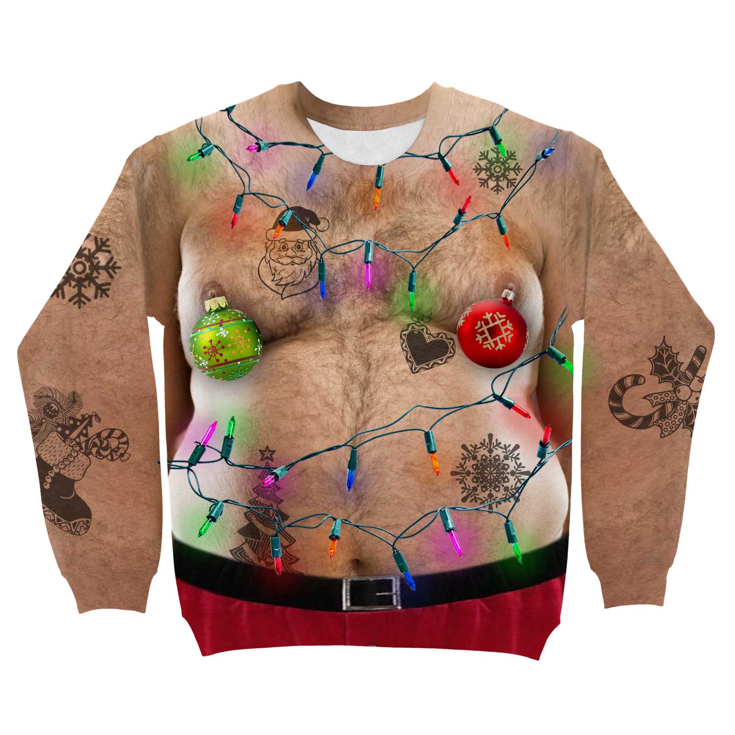 Hairy Fat Man Funny Christmas Lights Sweater
