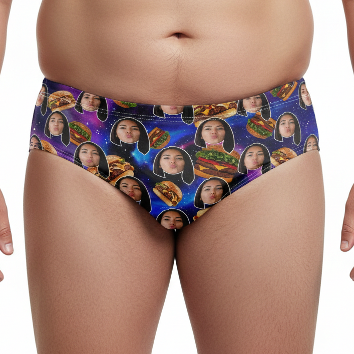 Space Burgers Custom Face Swim Trunks